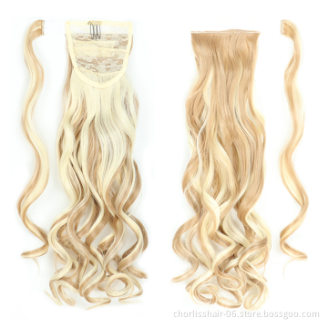 New Fashion For Children And Women Long Wave Glueless Ponytails Bleached Knots Water Wave Ponytail Attachment Hair Extensions